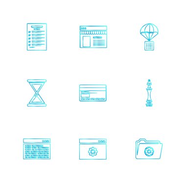 Beyaz arka plan üzerinde izole çeşitli tema app simge kümesi