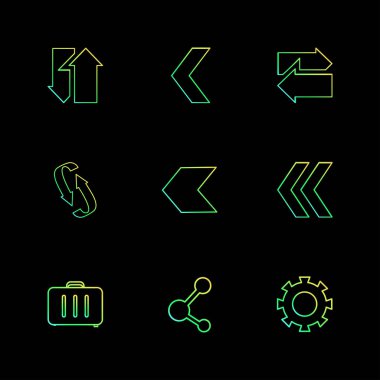 siyah arka plan, düz vektör çizim rastgele basit simgeler