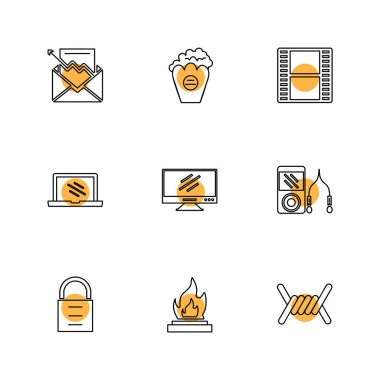 Beyaz arka plan üzerinde renkli daireler ile minimalist düz vektör app simgeleri 