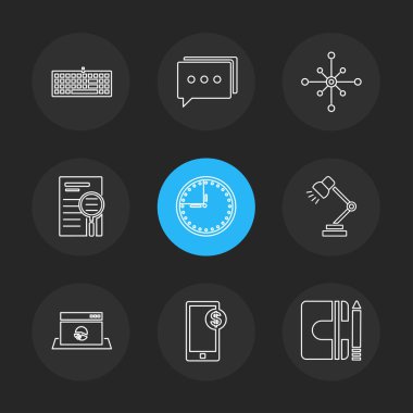 farklı minimalist düz vektör app simgeler siyah arka plan üzerine