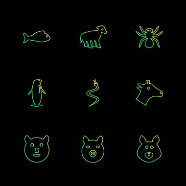 farklı minimalist düz vektör app simgeler siyah arka plan üzerine