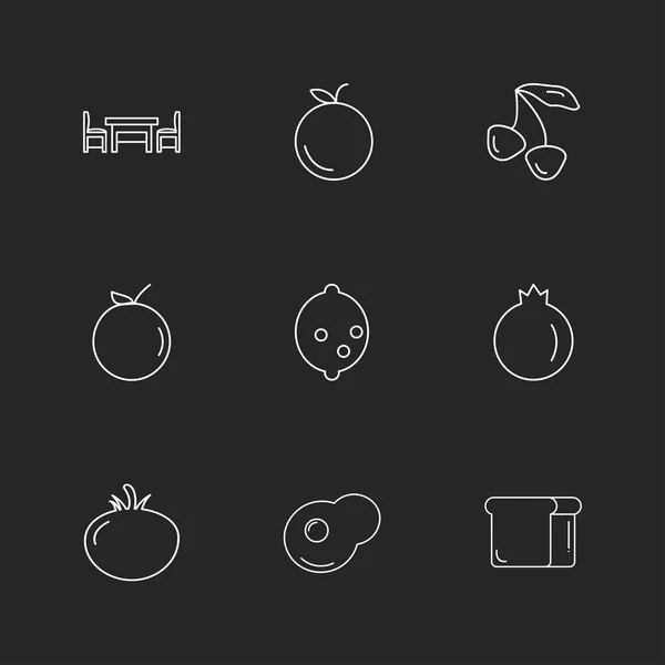 Lebensmittel Einfache Symbole Auf Schwarzem Hintergrund Flache Vektorillustration — Stockvektor