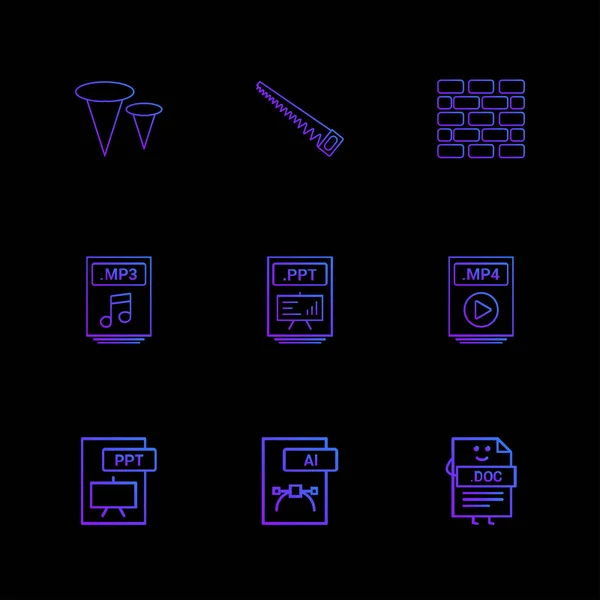 Différentes Icônes Application Vectorielle Plate Minimaliste Sur Fond Noir — Image vectorielle