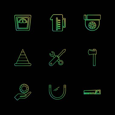 siyah arka plan, düz vektör çizim rastgele basit simgeler