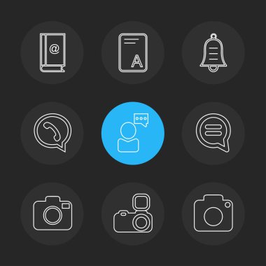 siyah arka plan ve basit düz app simgeler, vektör çizim set