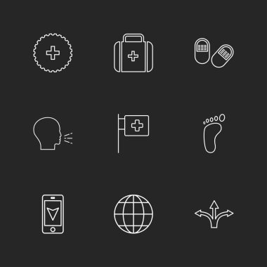 siyah arka plan ve basit düz app simgeler, vektör çizim set