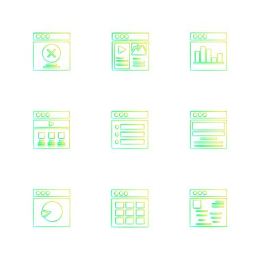 Beyaz arka plan üzerinde farklı minimalist düz vektör app simgeleri