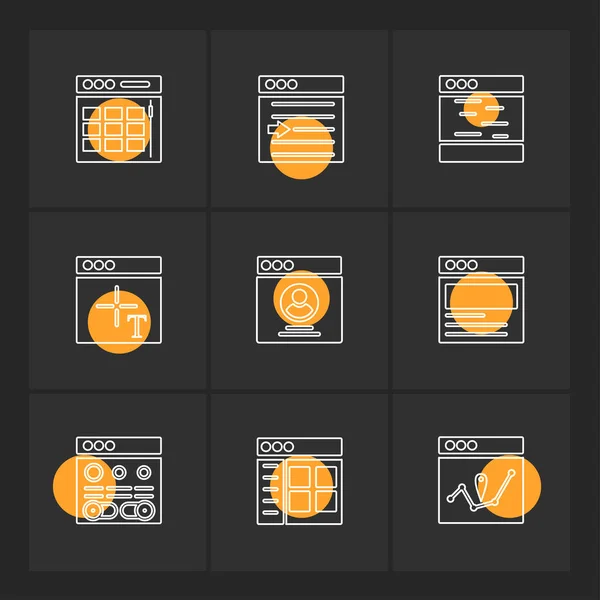 Ensemble Diverses Icônes Application Thème Sur Fond Noir — Image vectorielle