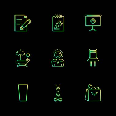 minimalist düz vektör app simgeler siyah arka plan üzerine 