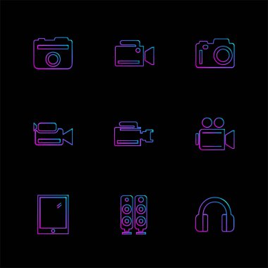 siyah arka plan üzerinde renkli minimalist düz vektör app simgeleri