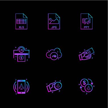 farklı minimalist düz vektör app simgeler siyah arka plan üzerine