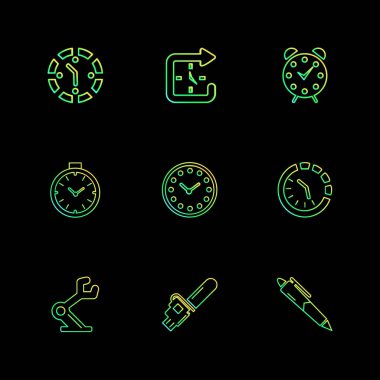 siyah arka plan üzerinde renkli minimalist düz vektör app simgeleri