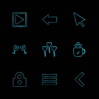 siyah arka plan üzerinde renkli minimalist düz vektör app simgeleri