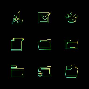 farklı minimalist düz vektör app simgeler siyah arka plan üzerine