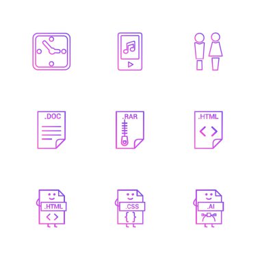 Beyaz arka plan üzerinde farklı minimalist düz vektör app simgeleri