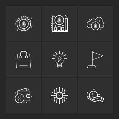 farklı minimalist düz vektör app simgeler siyah arka plan üzerine