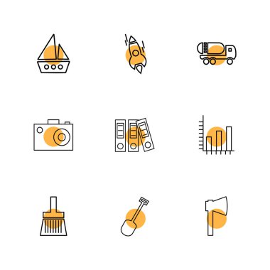 Beyaz arka plan üzerinde farklı minimalist düz vektör app simgeleri