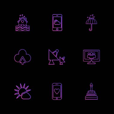 farklı minimalist düz vektör app simgeler siyah arka plan üzerine