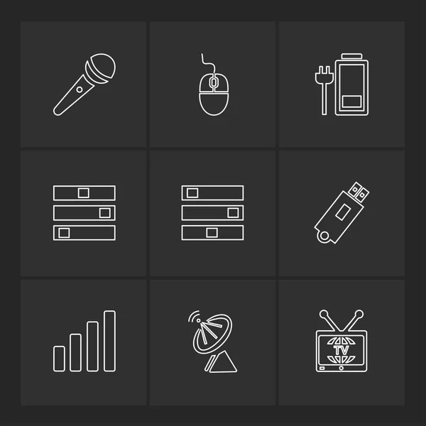 Diferentes Iconos Aplicación Vector Plano Minimalista Sobre Fondo Negro — Vector de stock