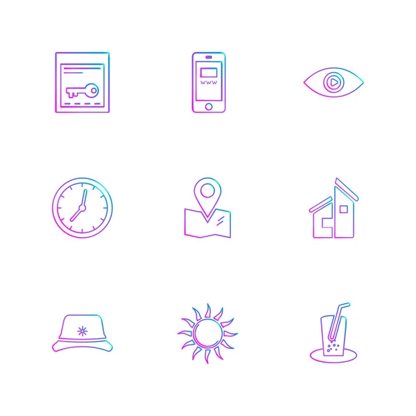 Set Various Theme App Icons Vector Illustrations White Background — Stock Vector