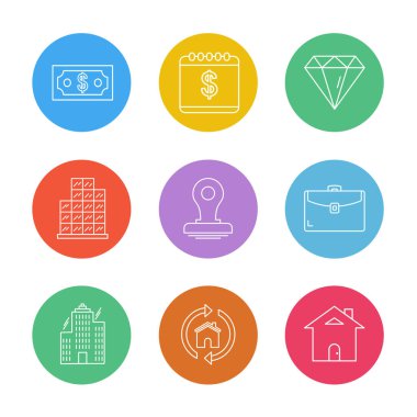 Beyaz arka plan üzerinde farklı minimalist düz vektör app simgeleri