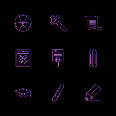 çeşitli tema app simgeler, vektör çizimler siyah arka plan üzerine set