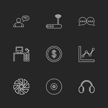 minimalist düz vektör app simgeler siyah arka plan üzerine 