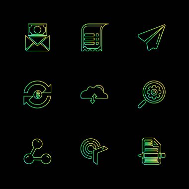 farklı minimalist düz vektör app simgeler siyah arka plan üzerine