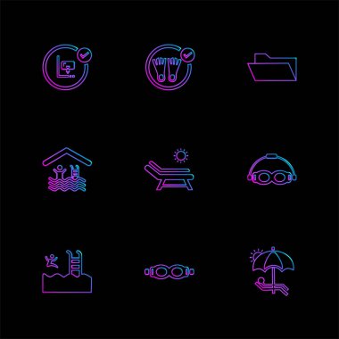 siyah arka plan üzerinde renkli minimalist düz vektör app simgeleri