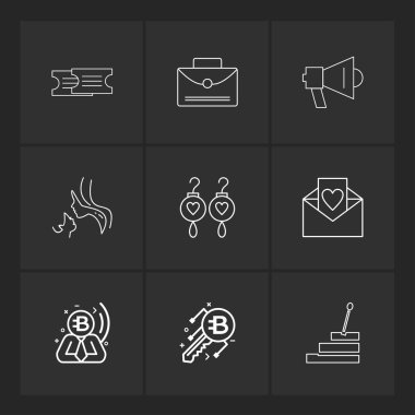 afiş, farklı basit simgeler siyah arka plan, düz vektör çizim