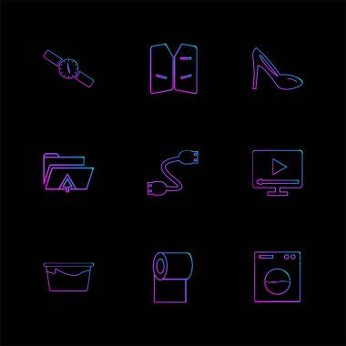 siyah arka plan, düz vektör çizim, farklı basit app simgeleri