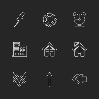 çeşitli tema app simgeler, vektör çizimler siyah arka plan üzerine set