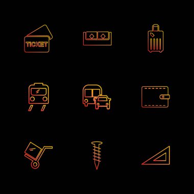 siyah arka plan üzerinde renkli minimalist düz vektör app simgeleri