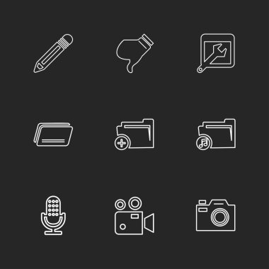 farklı minimalist düz vektör app simgeler siyah arka plan üzerine