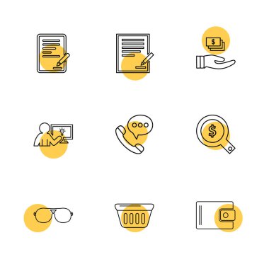 Beyaz arka plan üzerinde renkli daireler ile minimalist düz vektör app simgeleri