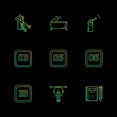 çeşitli tema app simgeler, vektör çizimler siyah arka plan üzerine set