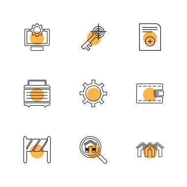 Beyaz arka plan üzerinde renkli daireler ile minimalist düz vektör app simgeleri