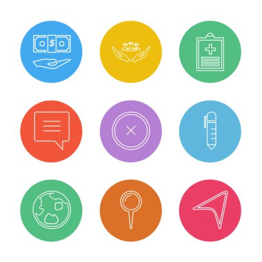 Beyaz arka plan üzerinde izole minimalist düz vektör app simgeleri