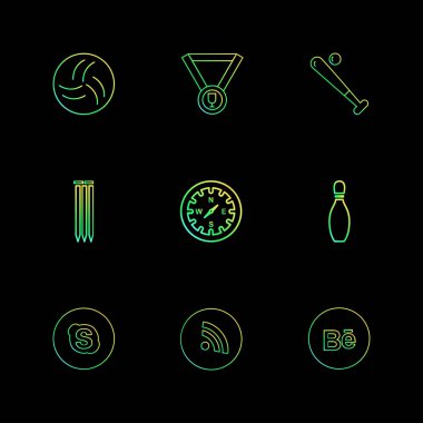 farklı minimalist düz vektör app simgeler siyah arka plan üzerine