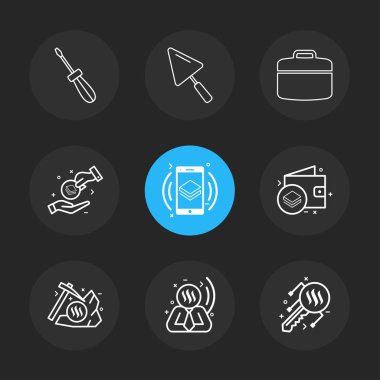 farklı minimalist düz vektör app simgeler siyah arka plan üzerine