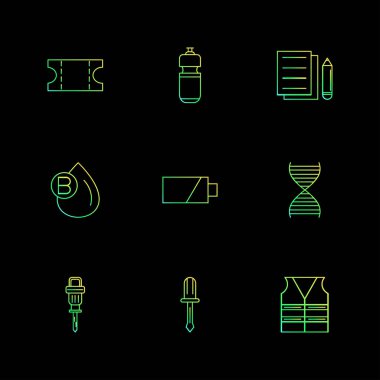 siyah arka plan, düz vektör çizim üzerinde çeşitli simgeleri