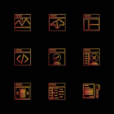 farklı minimalist düz vektör app simgeler siyah arka plan üzerine