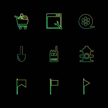 farklı minimalist düz vektör app simgeler siyah arka plan üzerine