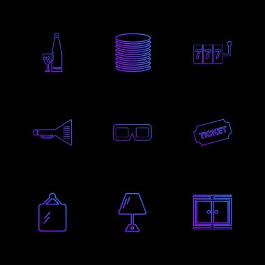 çeşitli tema app simgeler, vektör çizimler siyah arka plan üzerine set