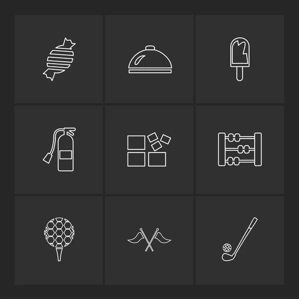 Conjunto Varios Iconos Aplicaciones Temáticas Sobre Fondo Negro — Vector de stock