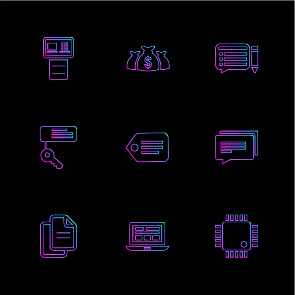 Différentes Icônes Application Vectorielle Plate Minimaliste Sur Fond Noir — Image vectorielle