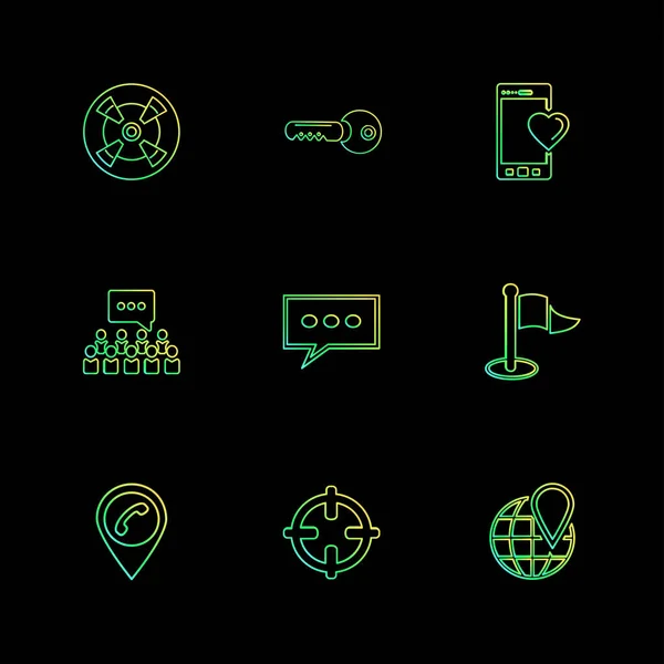 Différentes Icônes Application Vectorielle Plate Minimaliste Sur Fond Noir — Image vectorielle