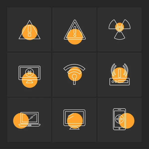 Conjunto Varios Iconos Aplicaciones Temáticas Sobre Fondo Negro — Vector de stock