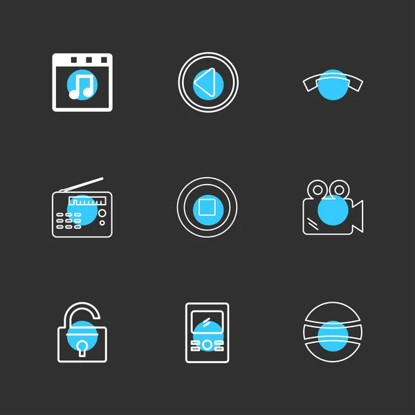 Iconos Aplicación Vector Plano Minimalista Sobre Fondo Negro — Archivo Imágenes Vectoriales