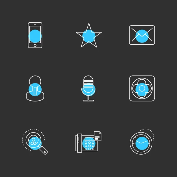 Minimalistic Flat Vector App Icons Colorful Circles Black Background — Stock Vector